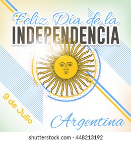 Lines Elements, Argentina Greeting Card Design - Spanish Text "Happy Independence Day, July 9" at English
