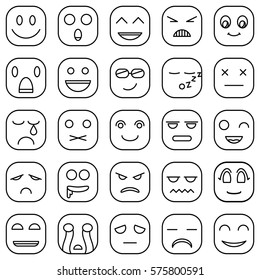 Lines Emoticons Faces Emoji Style Vector Icons Set