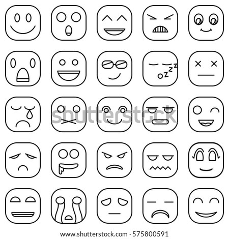 Lines Emoticons Faces Emoji Style Vector Icons Set Lines Emoticons Faces Emoji Style Vector Icons Set