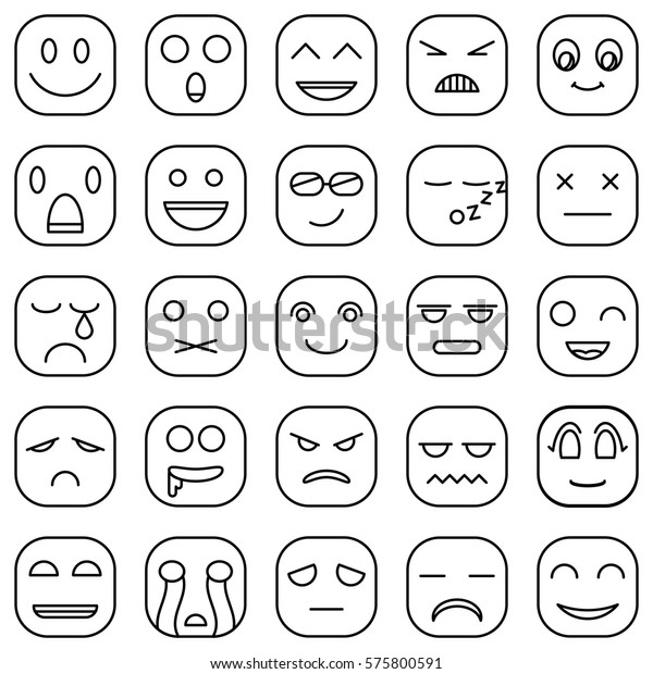 Lines Emoticons Faces Emoji Style Vector (Lizenzfrei
