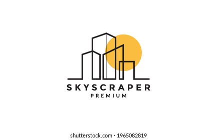 lines factory or industry building with sunset logo symbol icon vector graphic design illustration
