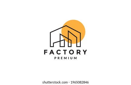 lines factory or industry building with sunset logo symbol icon vector graphic design illustration