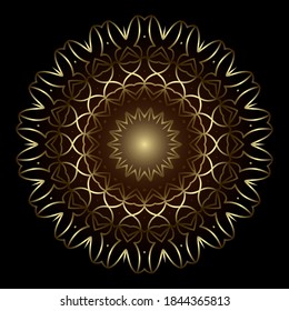líneas de patrón de mandala dorada floral. Estilo étnico vector ornamental brillante fondo. Ornamento vintage redondo. Flor 3d de superficie abstracta. Un diseño lujoso y con estampado intrincado. Ornate fondo brillante.