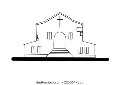 Lines form a simple church building on a white background. church Vector illustration.