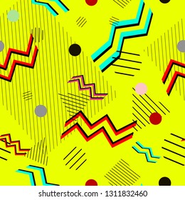 lines forming geometrical figures of different colors on a yellow background