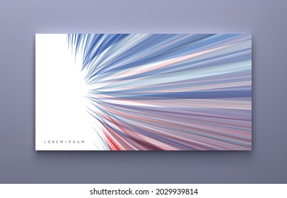 Lines forming track of speed movement. Transparent overlapping stripes on white background with space for text. 3d vector illustration for advertising, marketing or presentation.