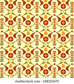 Lines, geometric patterns in brown and green