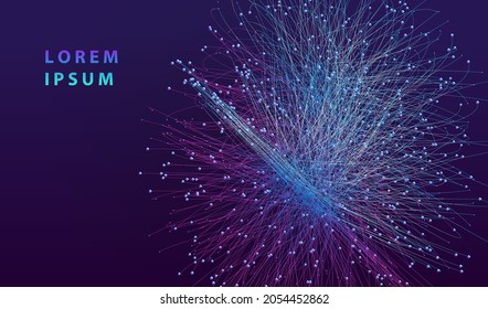 Líneas resplandeciendo el fondo abstracto. Diseño de formas de superficie de salpicadura de moléculas de neón. Tecnología moderna de la luz y vector científico.