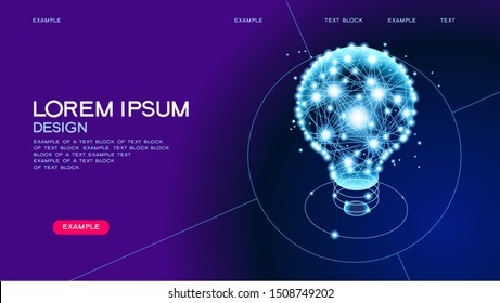 Lines and glowing dots form a lightbulb. Internet technology network concept. 3D isometric vector illustration.