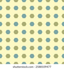 lines of green and blue hexagons. beige geometric repetitive background. vector seamless pattern. fabric swatch. wrapping paper. design template for textile, linen, home decor