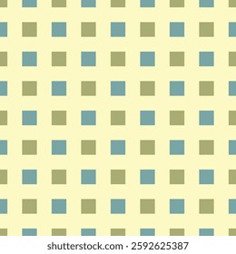 lines of green and blue squares. beige repetitive background. vector seamless pattern. geometric fabric swatch. wrapping paper. design template for textile, linen, home decor