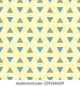 lines of green and blue triangles. beige geometric repetitive background. vector seamless pattern. champagne fabric swatch. wrapping paper. design template for textile, home decor