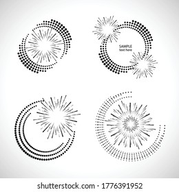 Lines and halftone dots in Circle Form . Spiral Vector Illustration .Technology round Logo . Design element . Abstract Geometric shape . Striped border 