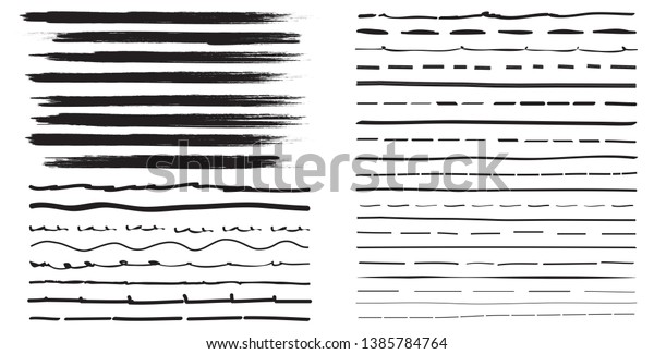 Lines hand\
drawn brash stroke. Vector set isolated on white background.\
Collection of doodle lines, hand drawn template. Black marker and\
grunge brush stroke lines, vector\
illustration