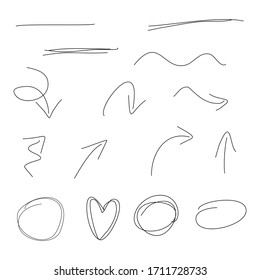 lines hand drawn with different shape.doodle design elements set isolated on white background. vector illustration