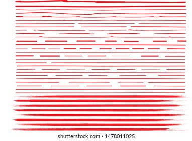 Lines hand drawn paint brush stroke. Vector set isolated on white. Collection of distressed, doodle, pen and pencil lines. Hand drawn scribble. Red border, ink and grunge brush stroke lines, vector