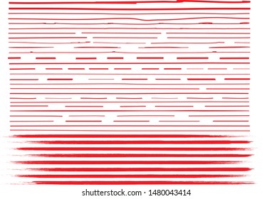 Lines hand drawn paint brush stroke. Vector set isolated on white. Collection of distressed, doodle, pen and pencil lines. Hand drawn scribble. Red border, ink and grunge brush stroke lines, vector