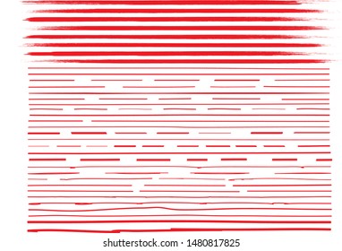 Lines Hand Drawn Paint Brush Stroke. Vector Set Isolated On White. Collection Of Distressed, Doodle, Pen And Pencil Lines. Hand Drawn Scribble. Red Border, Ink And Grunge Brush Stroke Lines, Vector