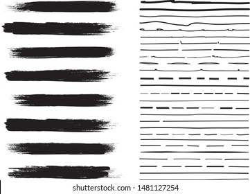 Lines hand drawn paint brush stroke. Vector set isolated on white. Collection of distressed, doodle, pen and pencil lines. Hand drawn scribble. Black border, ink and grunge brush stroke lines, vector