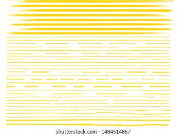 Lines hand drawn paint brush stroke. Vector set isolated on white. Collection of distressed, doodle, pen and pencil lines. Hand drawn scribble. Yellow border, ink and grunge brush stroke lines, vector