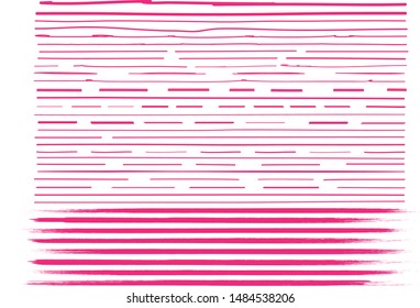 Lines hand drawn paint brush stroke. Vector set isolated on white. Collection of distressed, doodle, pen and pencil lines. Hand drawn scribble. Pink border, ink and grunge brush stroke lines, vector