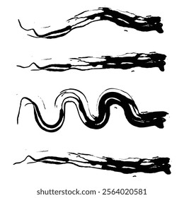 Lines hand drawn paint brush stroke. Vector set isolated on white.