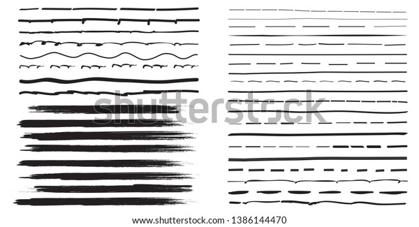 Lines hand drawn paint brush stroke. Vector set\
isolated on white background. Collection of distressed and doodle\
lines, hand drawn template. Black marker, ink and grunge brush\
stroke lines, vector