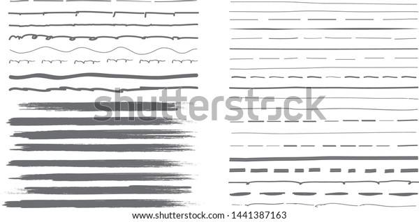 Lines hand drawn paint brush stroke. Vector set\
isolated on white background. Collection of black distressed and\
doodle lines, hand drawn template.Gray marker,ink and grunge brush\
stroke lines, vector