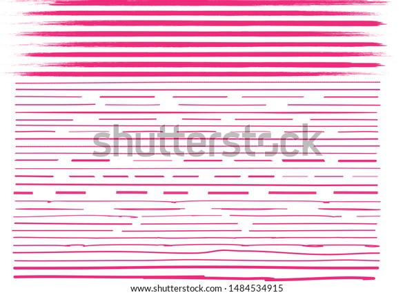 Lines hand drawn paint brush stroke. Vector set\
isolated on white. Collection of distressed, doodle, pen and pencil\
lines. Hand drawn scribble. Pink border, ink and grunge brush\
stroke lines, vector