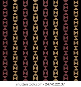 líneas de triángulos dibujados a mano. arte decorativo popular. fondo repetitivo de oro granate negro. patrón sin fisuras de Vector. ilustración geométrica. muestra de tela. papel de embalaje. diseño textil Plantilla 