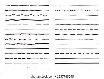 Lines hand drawn vector set isolated on white background. Collection of doodle lines, hand drawn template. Creative art concept, vector illustration 