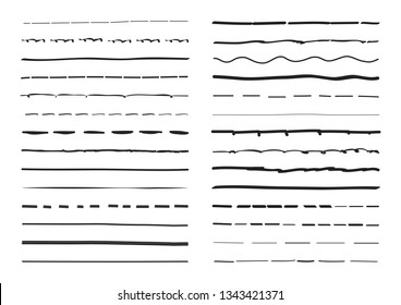 Lines hand drawn vector set isolated on white background. Collection of doodle lines, hand drawn template. Creative art concept, vector illustration 