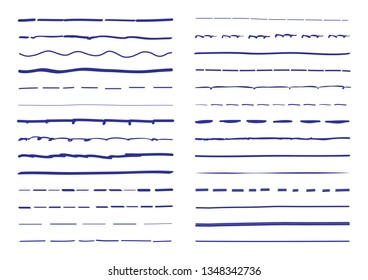 Lines hand drawn vector set isolated on white background. Collection of doodle lines, hand drawn template. Creative art concept, vector illustration 