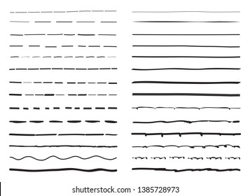 Lines hand drawn vector set isolated on white background. Collection of doodle lines, hand drawn template. Black marker and grunge brush stroke lines, vector illustration