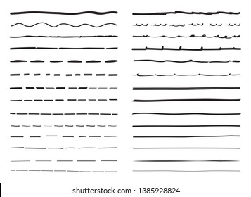 Lines hand drawn vector set isolated on white background. Collection of doodle lines, hand drawn template. Black marker and grunge brush stroke lines, vector illustration