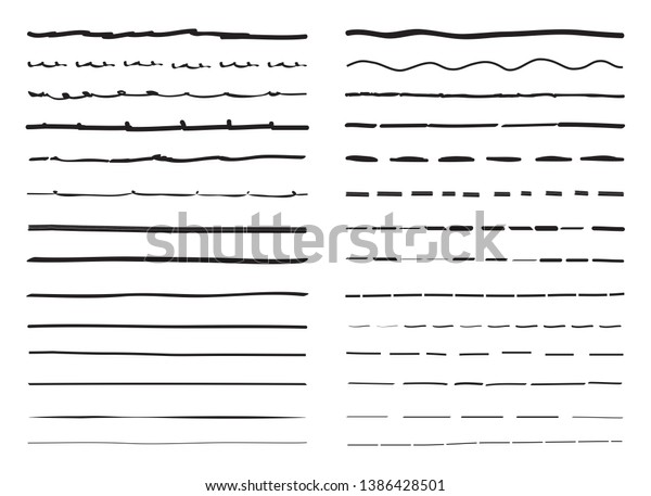 Lines hand drawn vector\
set isolated on white background. Collection of doodle lines, hand\
drawn template. Black marker and grunge brush stroke lines, vector\
illustration