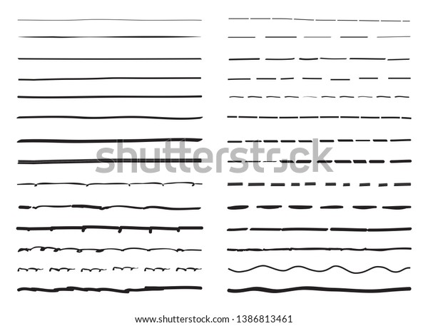 Lines hand drawn vector\
set isolated on white background. Collection of doodle lines, hand\
drawn template. Black marker and grunge brush stroke lines, vector\
illustration