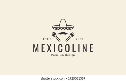 lines hat mexico sumbrero with music logo design vector icon symbol illustration