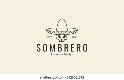 lines hat mexico sumbrero with skull logo design vector icon symbol illustration