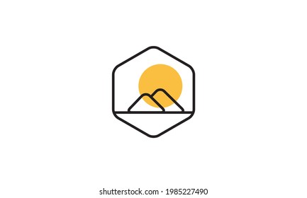 lines hexagon with triangle mountain logo symbol icon vector graphic design illustration