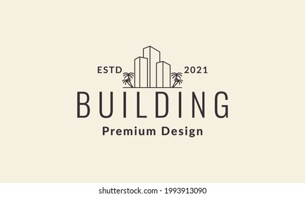 lines hipster city building with tree logo vector icon illustration design