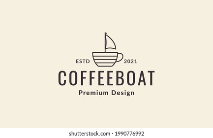 lines hipster coffee cup with boat  logo symbol vector icon illustration graphic design