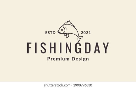 símbolo del logotipo de salto de peces hipster símbolo del vector ilustración del icono