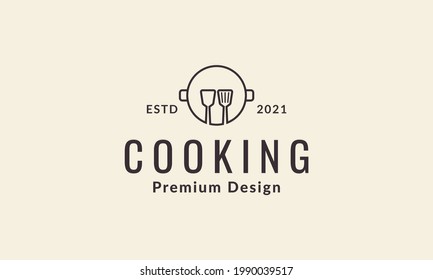 lines hipster spatula and pan logo vector icon illustration design