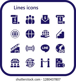  lines icon set. 16 filled lines icons. Simple modern icons about  - Invoice, Bowling pins, Worldwide, Stairs, Line, Stationery