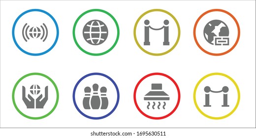 lines icon set. 8 filled lines icons.  Simple modern icons such as: Worldwide, Bowling pins, Line, Hood