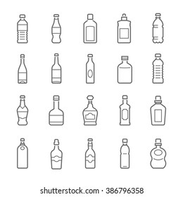 Lines icon set - bottle and beverage 