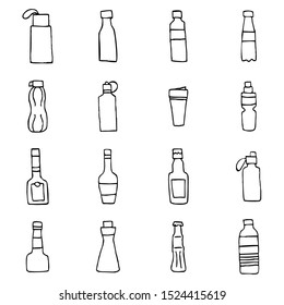 Lines icon set - bottle. Outline style. Isolated on white background. Vector illustration.