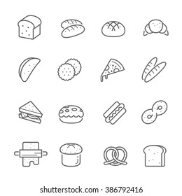 Lines icon set - bread and bakery 