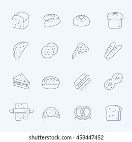 Lines icon set - bread and bakery